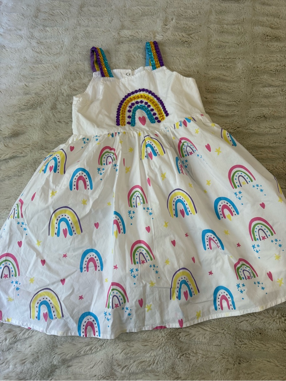 Lola + The Boys White Rainbow Print Sundress with Multicolor Sequined Straps